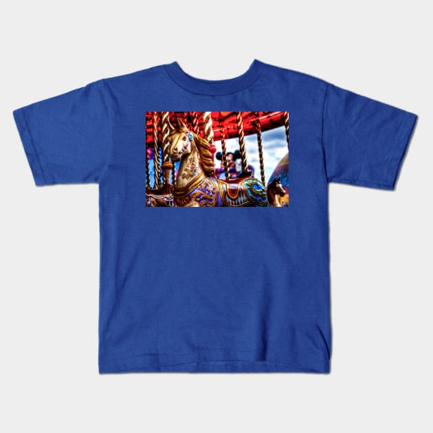 Carousel, Merry Go Round Horse Kids T-Shirt by tommysphotos
